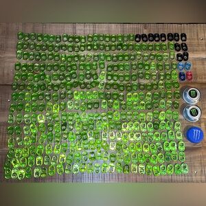 Monster Energy Unlock the Vault Lot of 363 Caps and Tabs green black blue pink